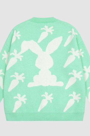 Style Core Aesthetics, New Style Trends Cute Carrot Pattern Cardigan Sweater