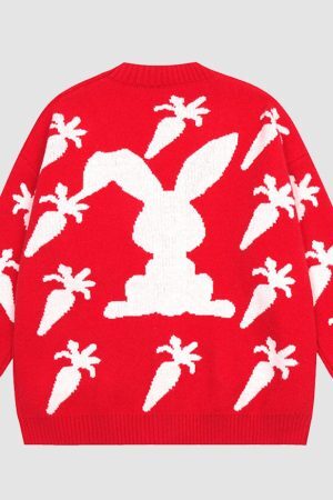 Style Core Aesthetics, New Style Trends Cute Carrot Pattern Cardigan Sweater