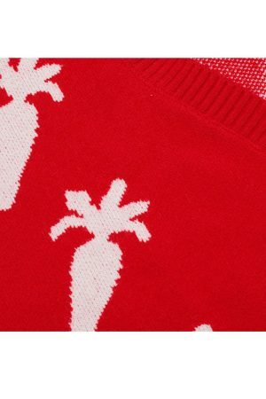 Style Core Aesthetics, New Style Trends Cute Carrot Pattern Cardigan Sweater