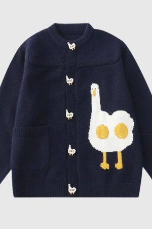 Style Core Aesthetics, New Style Trends Cute Cartoon White Chicken Sweater Cardigan