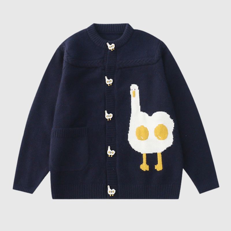 Style Core Aesthetics, New Style Trends Cute Cartoon White Chicken Sweater Cardigan