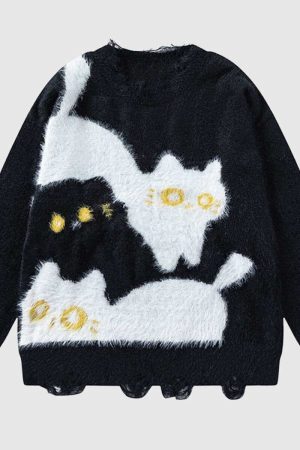 Style Core Aesthetics, New Style Trends Cute Cat Pattern Sweater