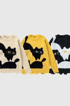 Style Core Aesthetics, New Style Trends Cute Cat Pattern Sweater