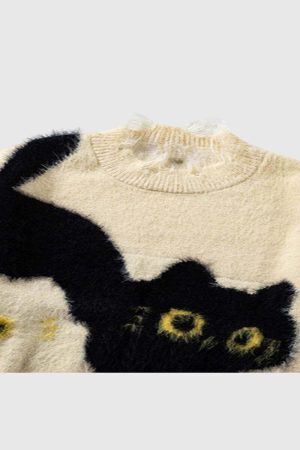 Style Core Aesthetics, New Style Trends Cute Cat Pattern Sweater
