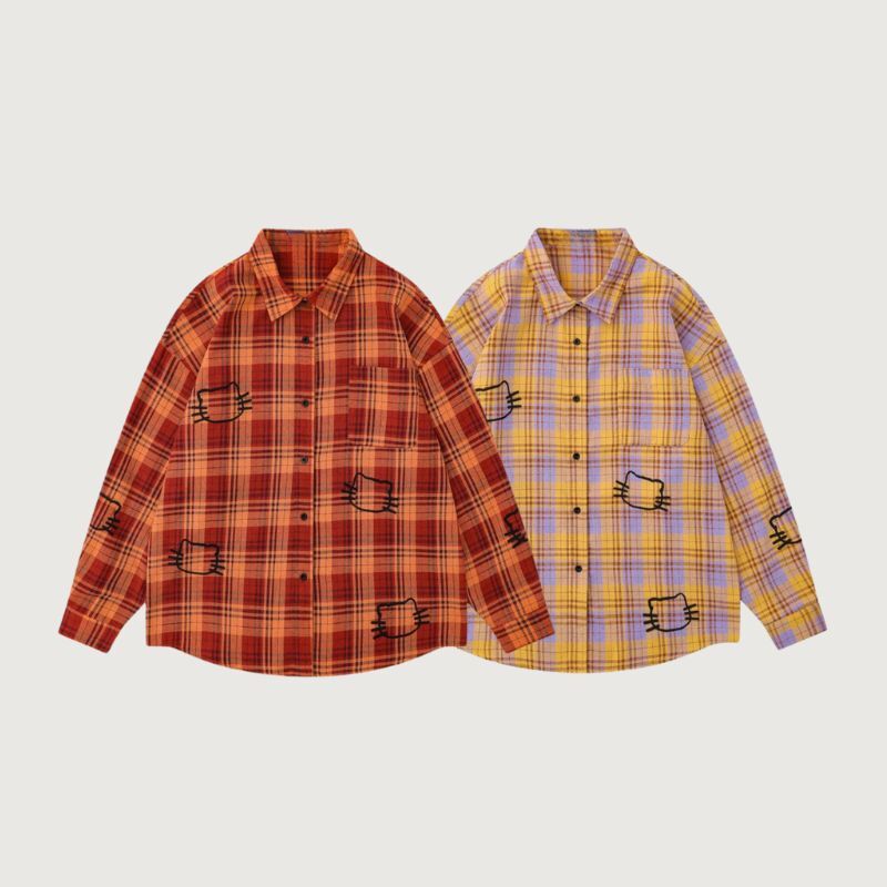 Style Core Aesthetics, New Style Trends Cute Cat Plaid Shirt Style Core Aesthetics, New Style Trends Cute Cat Plaid Shirt