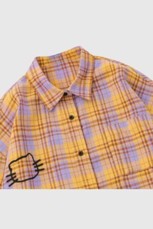Style Core Aesthetics, New Style Trends Cute Cat Plaid Shirt