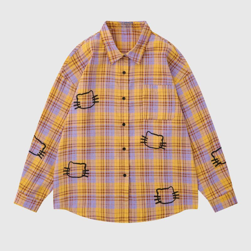 Style Core Aesthetics, New Style Trends Cute Cat Plaid Shirt Style Core Aesthetics, New Style Trends Cute Cat Plaid Shirt