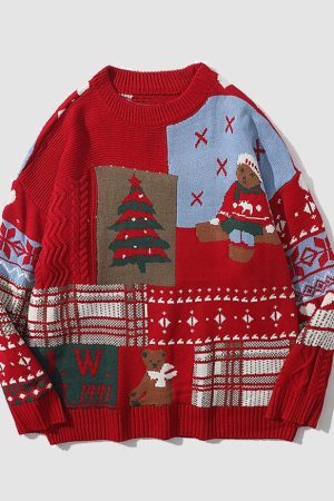 Style Core Aesthetics, New Style Trends Cute Christmas Bear Pattern Knit Sweater