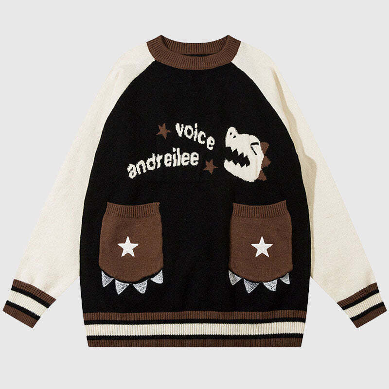 Style Core Aesthetics, New Style Trends Cute Dinosaur Pattern Patch Pocket Pullover