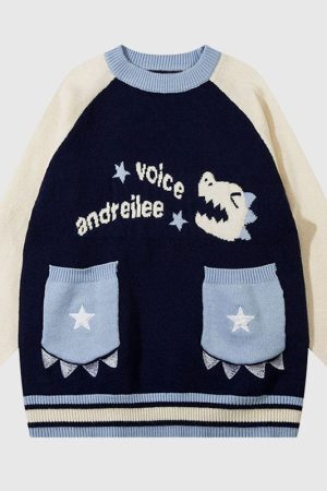 Style Core Aesthetics, New Style Trends Cute Dinosaur Pattern Patch Pocket Pullover