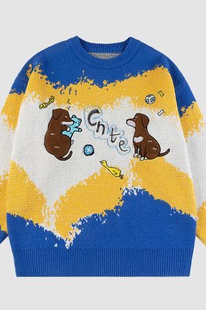 Style Core Aesthetics, New Style Trends Cute Dog Illustration Sweater