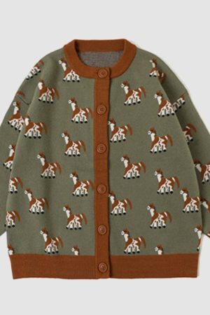 Style Core Aesthetics, New Style Trends Cute Dog Pattern Cardigan Sweater