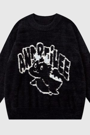 Style Core Aesthetics, New Style Trends Cute Dragon Embroidered Pullover