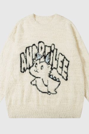 Style Core Aesthetics, New Style Trends Cute Dragon Embroidered Pullover