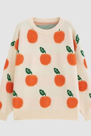 Style Core Aesthetics, New Style Trends Cute Orange Pattern Knit Sweater