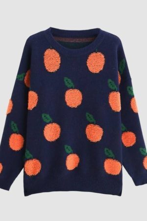 Style Core Aesthetics, New Style Trends Cute Orange Pattern Knit Sweater