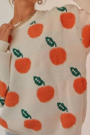 Style Core Aesthetics, New Style Trends Cute Orange Pattern Knit Sweater