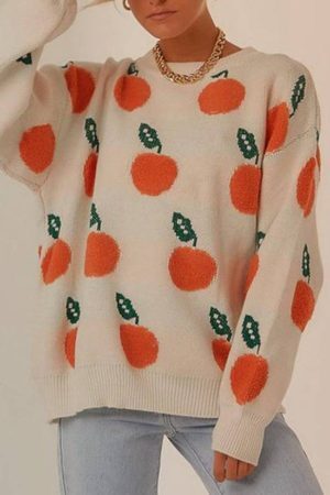 Style Core Aesthetics, New Style Trends Cute Orange Pattern Sweater