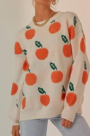 Style Core Aesthetics, New Style Trends Cute Orange Pattern Sweater