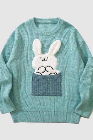 Style Core Aesthetics, New Style Trends Cute Pocket Rabbit Knit Sweater