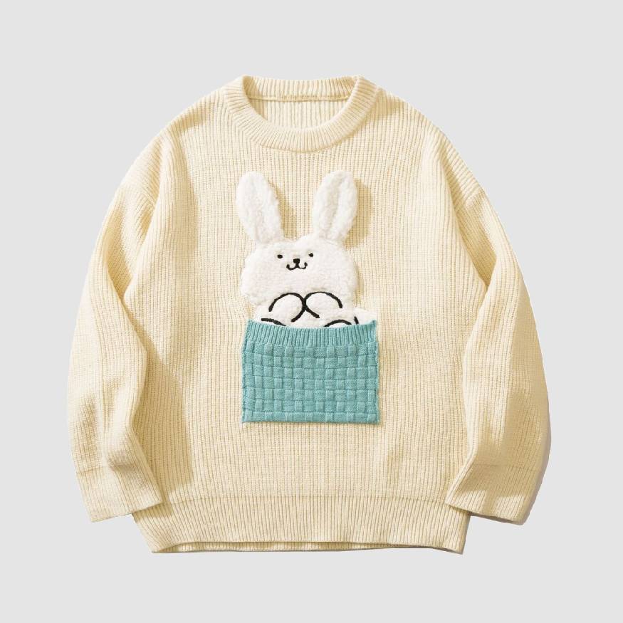 Style Core Aesthetics, New Style Trends Cute Pocket Rabbit Knit Sweater