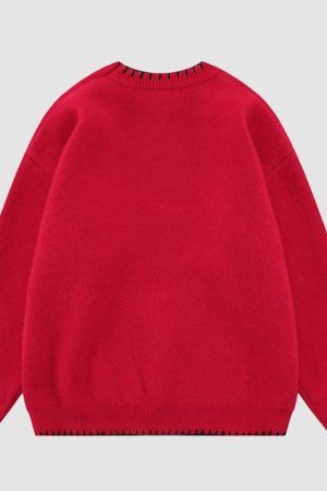 Style Core Aesthetics, New Style Trends Cute Rabbit Pattern Trim Sweater