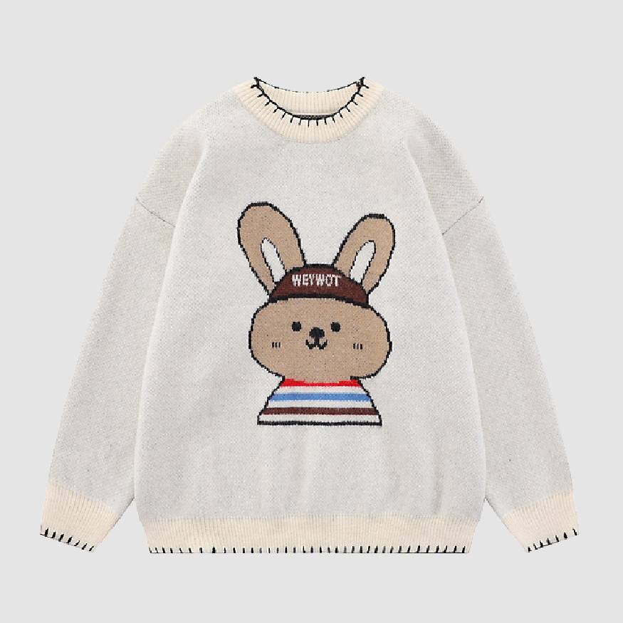 Style Core Aesthetics, New Style Trends Cute Rabbit Pattern Trim Sweater