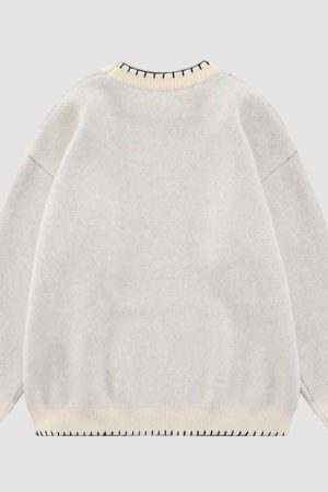 Style Core Aesthetics, New Style Trends Cute Rabbit Pattern Trim Sweater