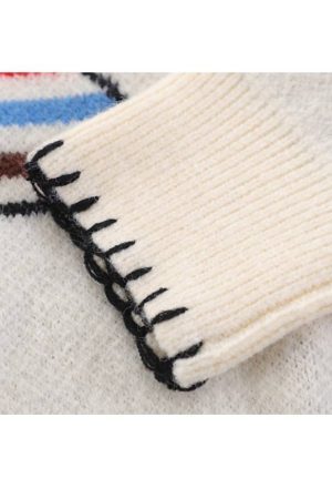 Style Core Aesthetics, New Style Trends Cute Rabbit Pattern Trim Sweater