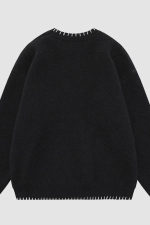 Style Core Aesthetics, New Style Trends Cute Rabbit Pattern Trim Sweater