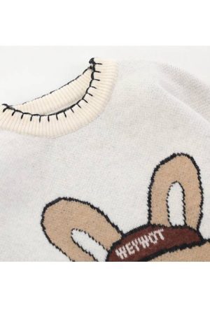 Style Core Aesthetics, New Style Trends Cute Rabbit Pattern Trim Sweater