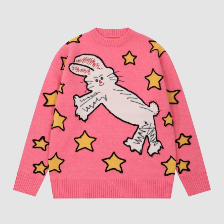 Style Core Aesthetics, New Style Trends Cute Rabbit & Star Pattern Sweater