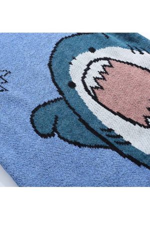 Style Core Aesthetics, New Style Trends Cute Shark Pattern Turtleneck Knit Sweater