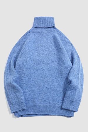 Style Core Aesthetics, New Style Trends Cute Shark Pattern Turtleneck Knit Sweater