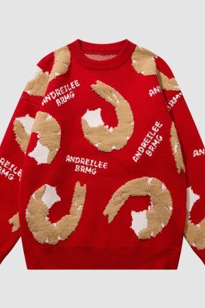 Style Core Aesthetics, New Style Trends Cute Shrimp Pattern Sweater