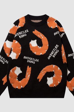 Style Core Aesthetics, New Style Trends Cute Shrimp Pattern Sweater