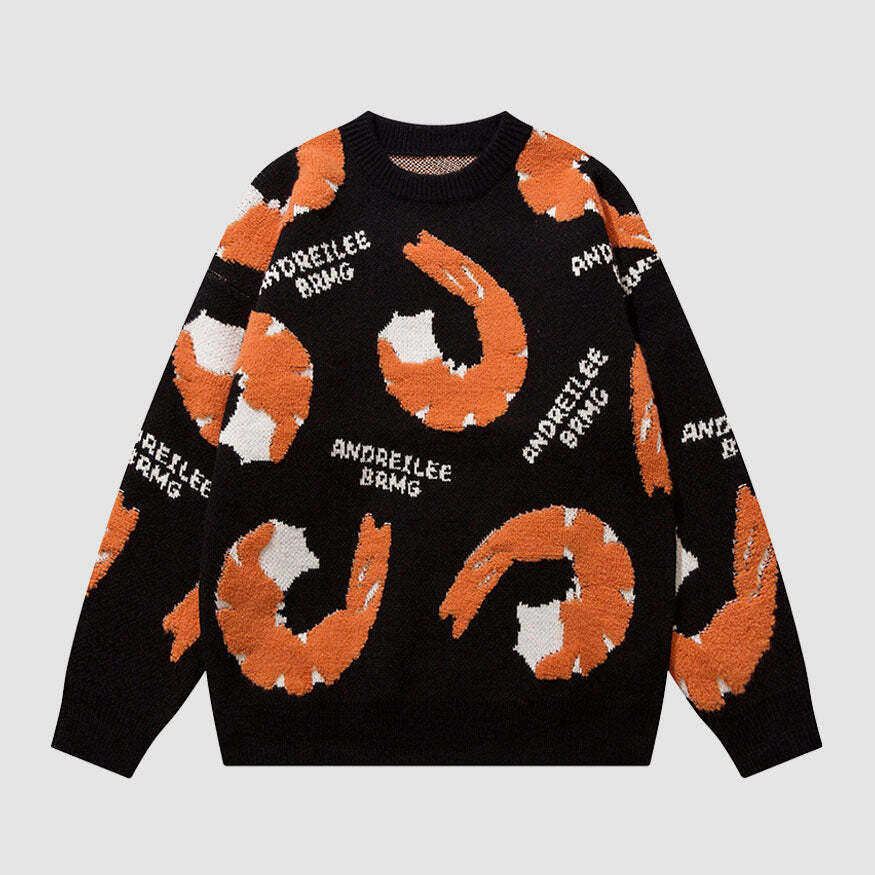 Style Core Aesthetics, New Style Trends Cute Shrimp Pattern Sweater