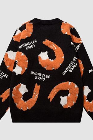 Style Core Aesthetics, New Style Trends Cute Shrimp Pattern Sweater