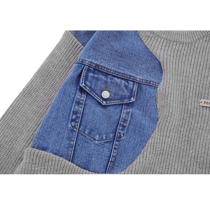 Style Core Aesthetics, New Style Trends Denim Patchwork Design Pullover Style Core Aesthetics, New Style Trends Denim Patchwork Design Pullover