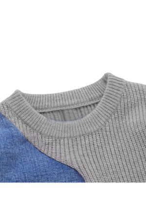 Style Core Aesthetics, New Style Trends Denim Patchwork Design Pullover