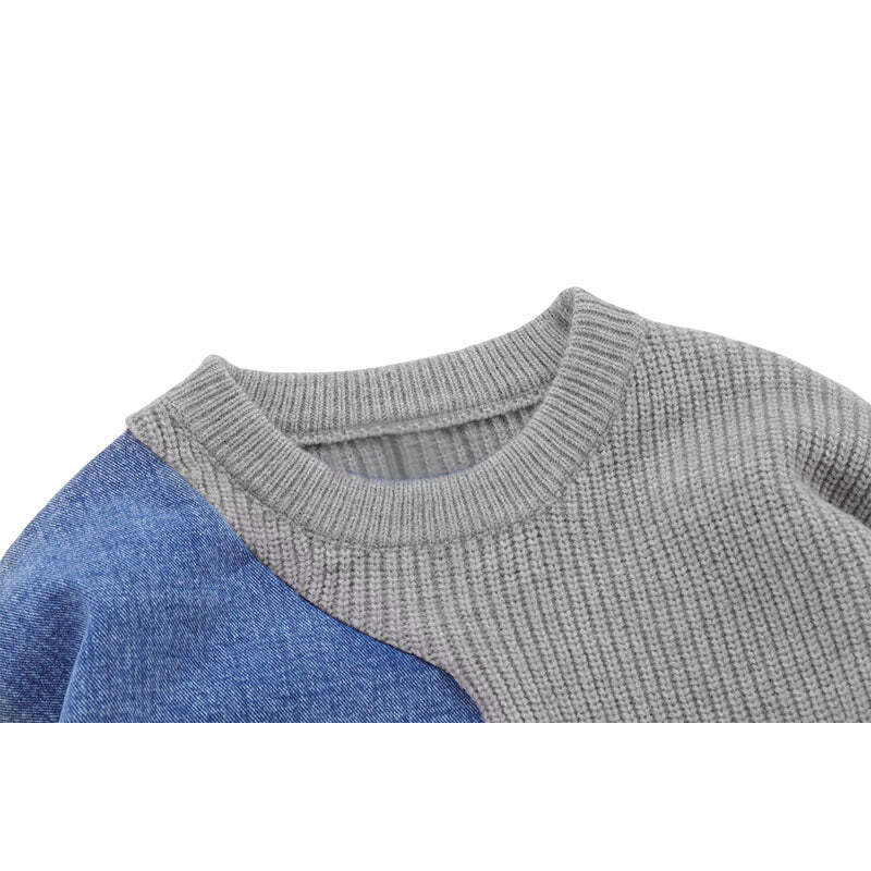 Style Core Aesthetics, New Style Trends Denim Patchwork Design Pullover Style Core Aesthetics, New Style Trends Denim Patchwork Design Pullover