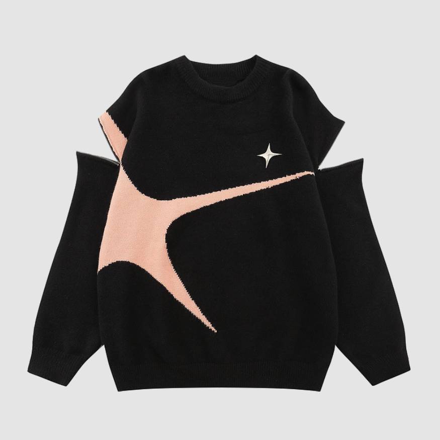 Style Core Aesthetics, New Style Trends Detachable Color Block Zipper Sweater