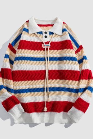 Style Core Aesthetics, New Style Trends Detachable Drawing Striped Sweater
