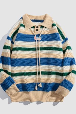 Style Core Aesthetics, New Style Trends Detachable Drawing Striped Sweater