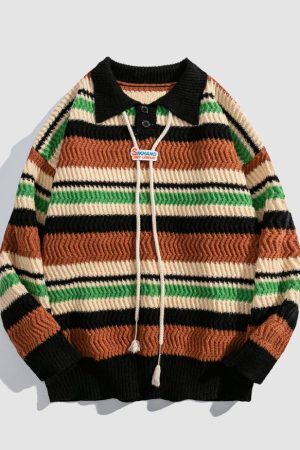 Style Core Aesthetics, New Style Trends Detachable Drawing Striped Sweater