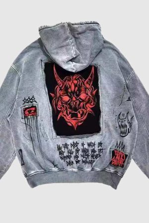 Style Core Aesthetics, New Style Trends Devil Patchwork Hoodie
