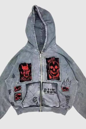 Style Core Aesthetics, New Style Trends Devil Patchwork Hoodie