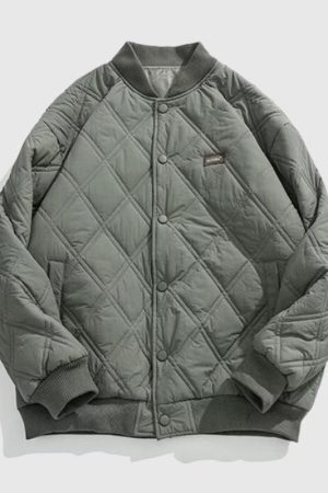 Style Core Aesthetics, New Style Trends Diamond Pattern Vintage Baseball Jacket