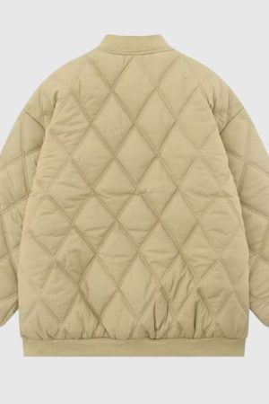 Style Core Aesthetics, New Style Trends Diamond Pattern Vintage Baseball Jacket