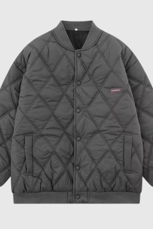 Style Core Aesthetics, New Style Trends Diamond Pattern Vintage Baseball Jacket